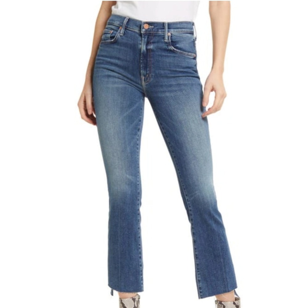 Mother The Insider Crop Step Fray Jeans Walking On Coals 27 High Rise Slim Flare
